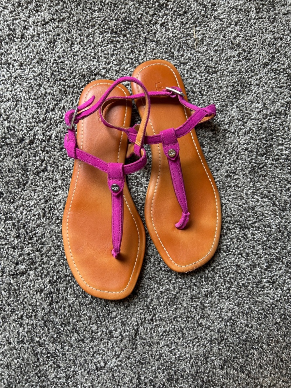 UGG Magenta Suede T-Strap Sandals